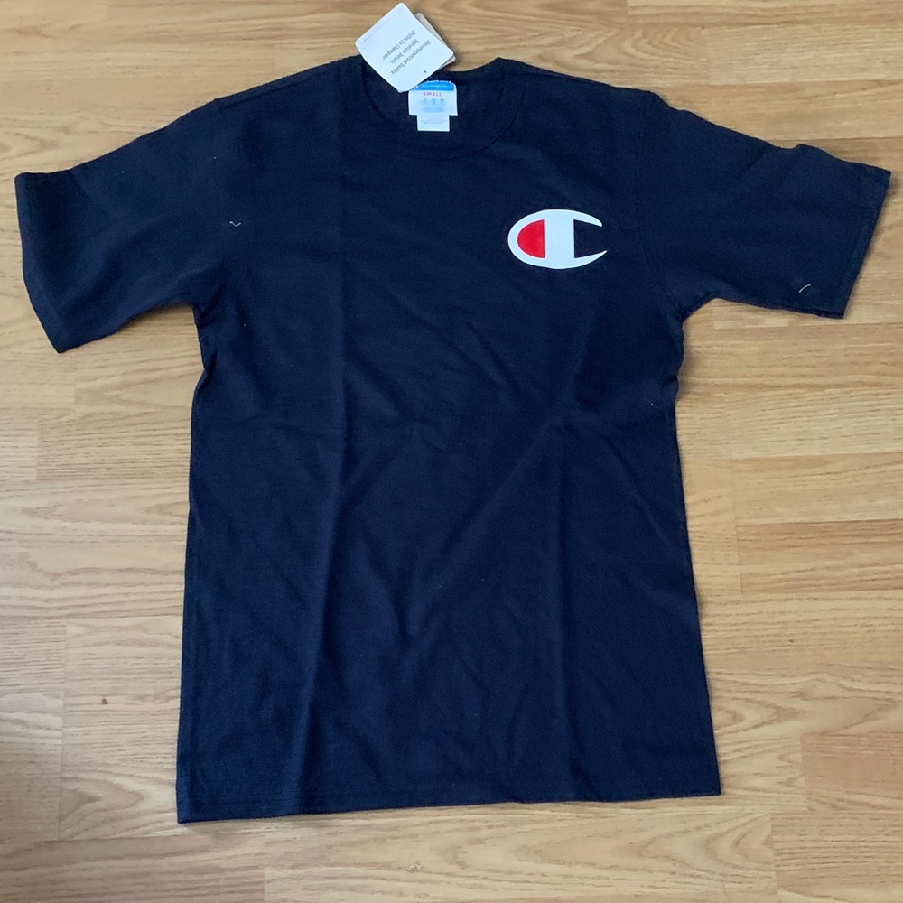 Champion Black T-Shirt with Red and White Logo